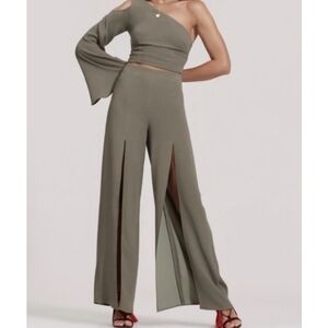 Finders Keepers Women Cream High Rise Haunted Split Wide Leg Pants Small